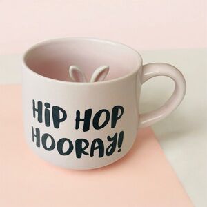 Pink Ceramic Mug Tea Cup with Fun Text Easter Bunny